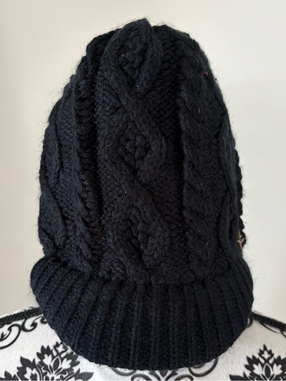 Screamer Black Cable Knit Newsboy Brim Beanie